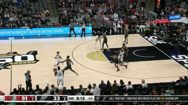 NBA常规赛：开拓者vs马刺第2节英文原声回放