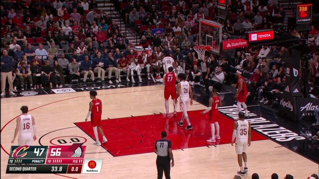 NBA常规赛：骑士vs开拓者第2节英文原声回放