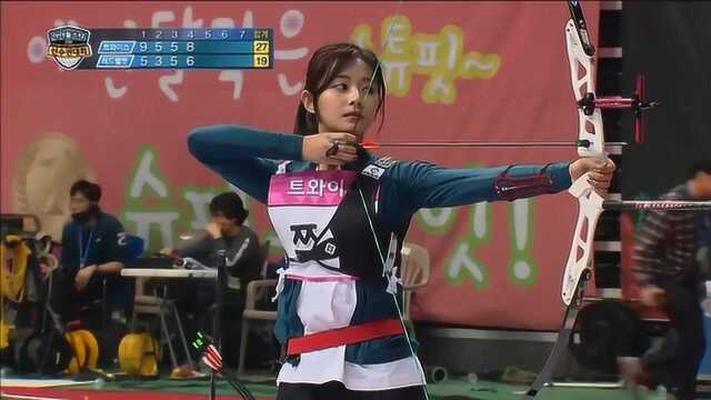 韩国田径运动会女子射箭比赛,女选手颜值很高