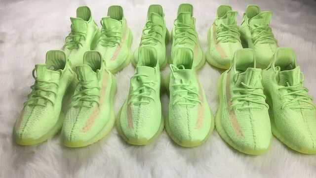 Yeezy350荧光绿开箱真假对比