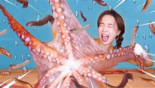 【解压咀嚼音】韩国小姐姐吃小鱼和大王章鱼，太美味了！