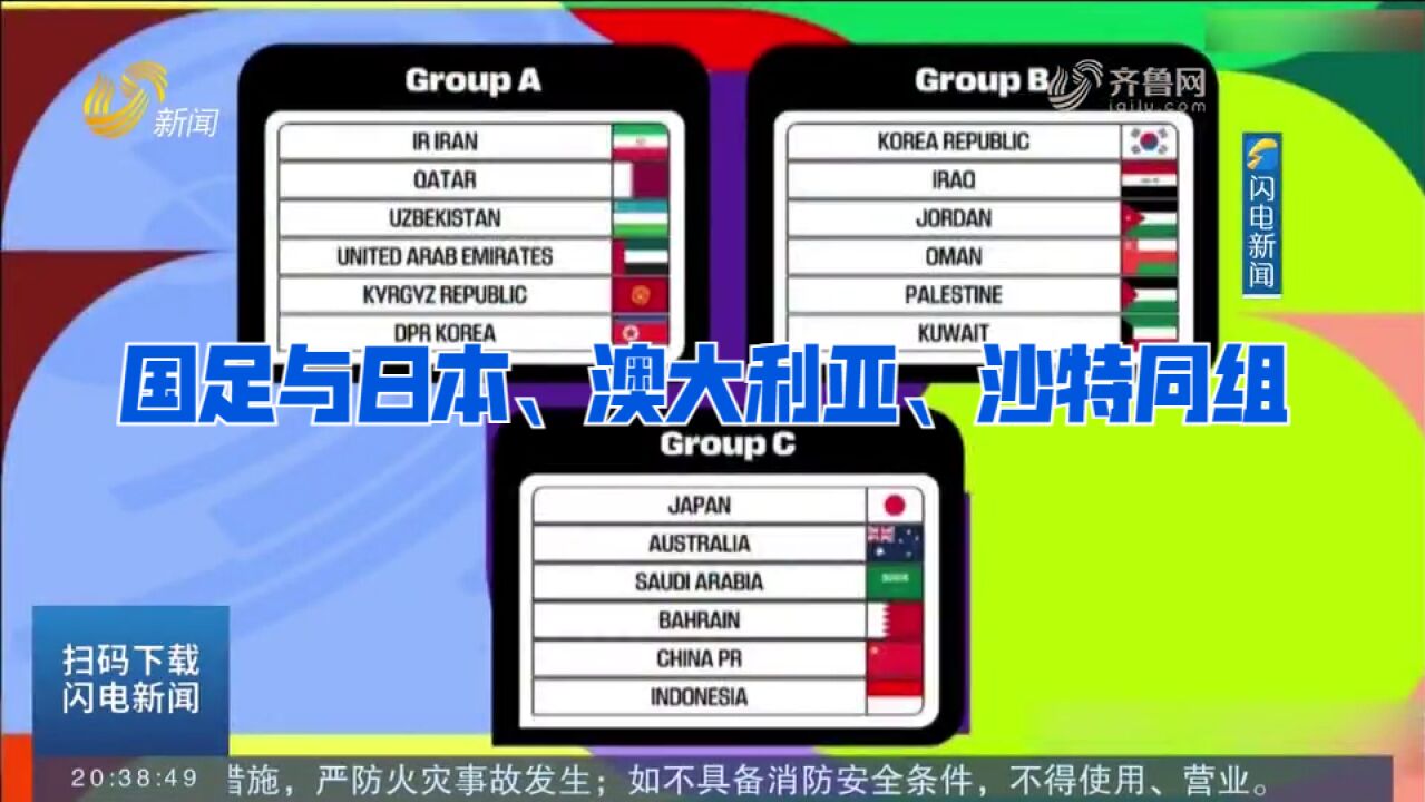 世界杯预选赛18强赛抽签揭晓,国足与日本、澳大利亚、沙特同组