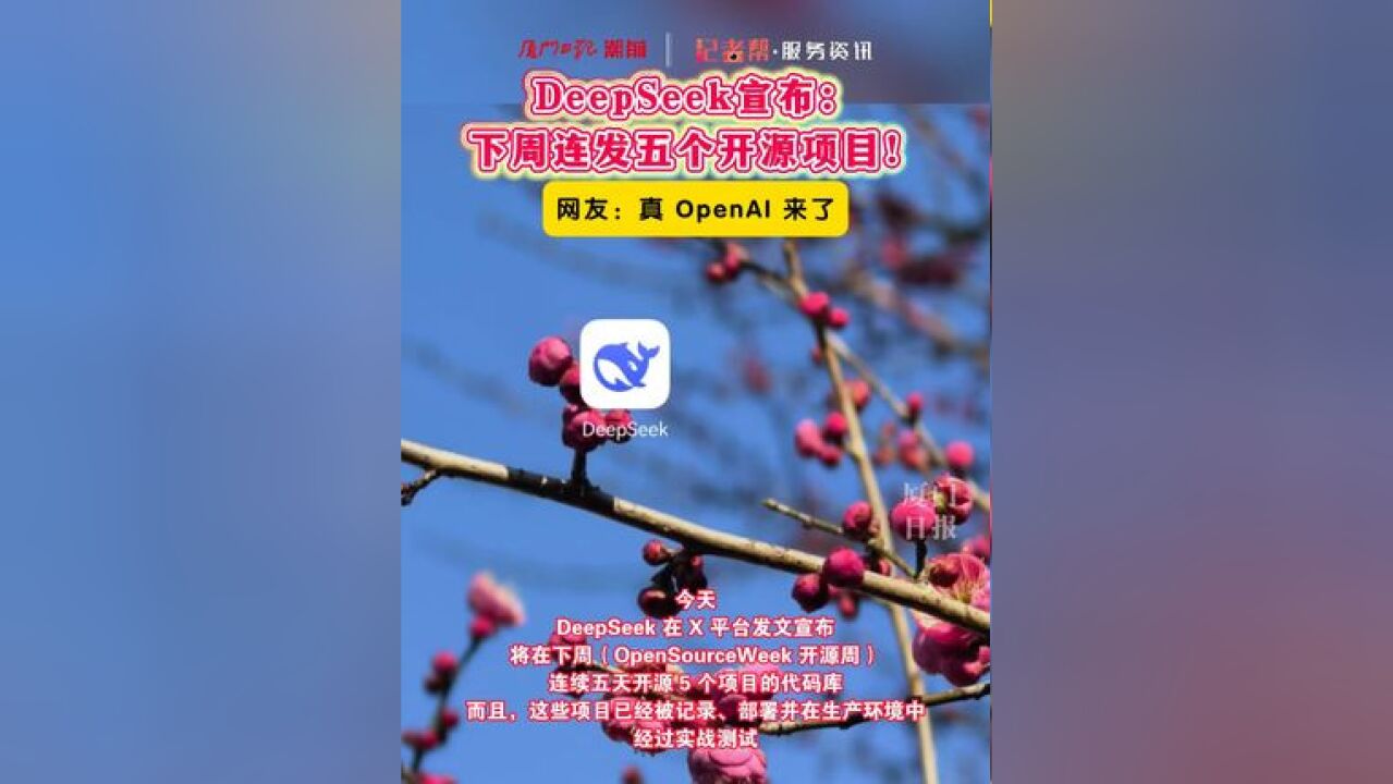 DeepSeek 宣布下周连发五个开源项目! 网友:真 OpenAI 来了