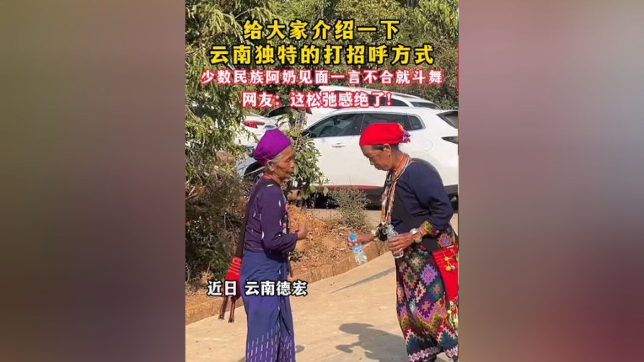 给大家介绍一下云南独特的打招呼方式!少数民族阿奶见面一言不合就斗舞~网友:这松弛感绝了!