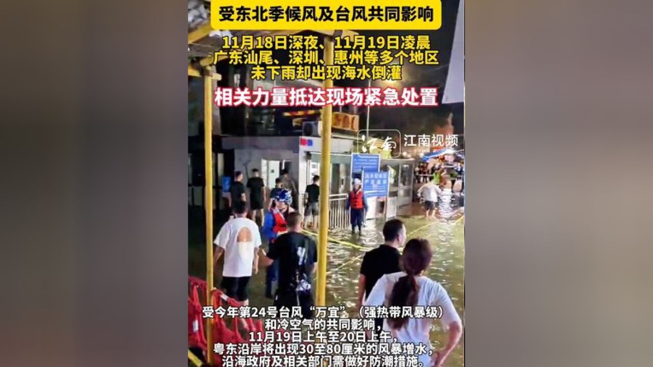 受东北季候风及台风共同影响,广东汕尾、深圳、惠州等多个地区出现海水倒灌