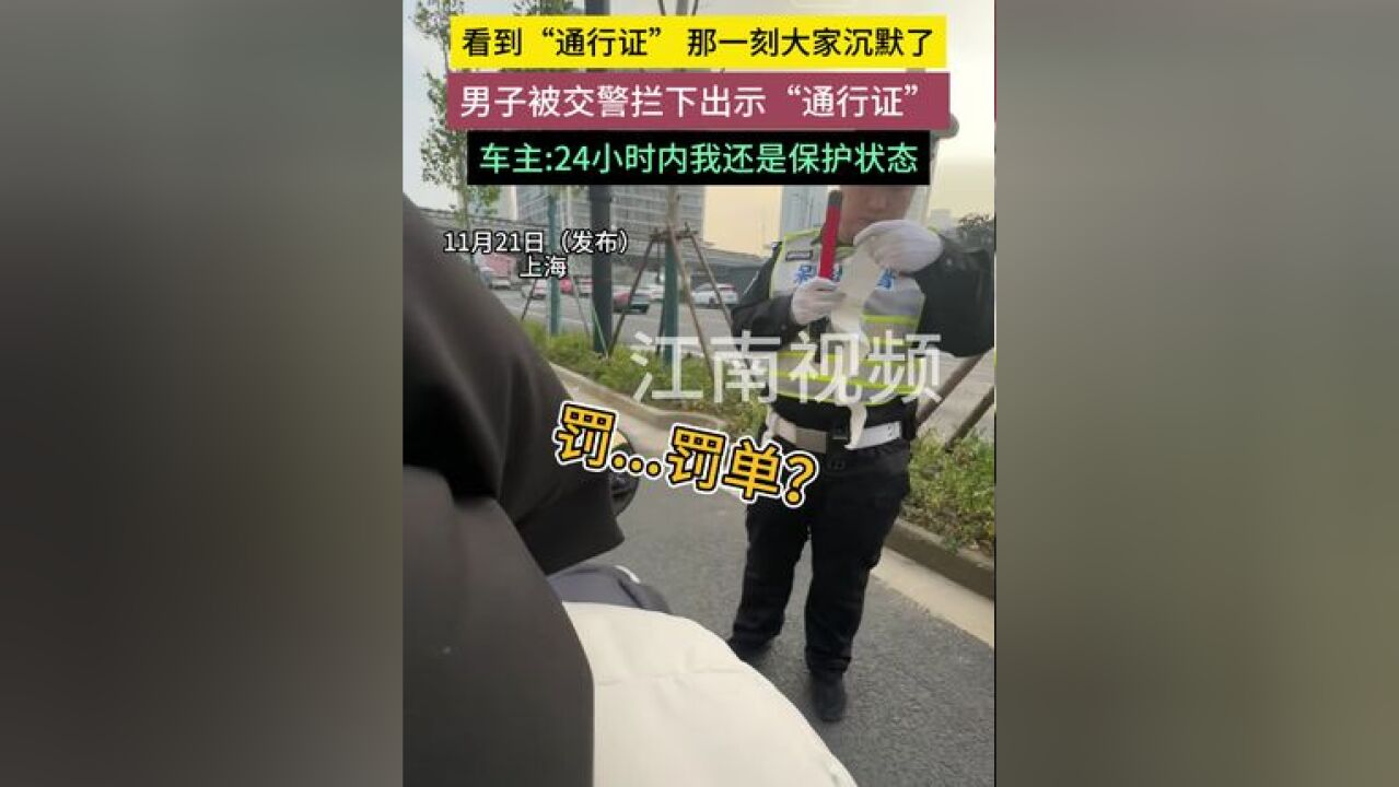 11月21日上海,看到那一刻大家沉默了,男子被交警拦下出示,车主:24小时内我还是保护状态