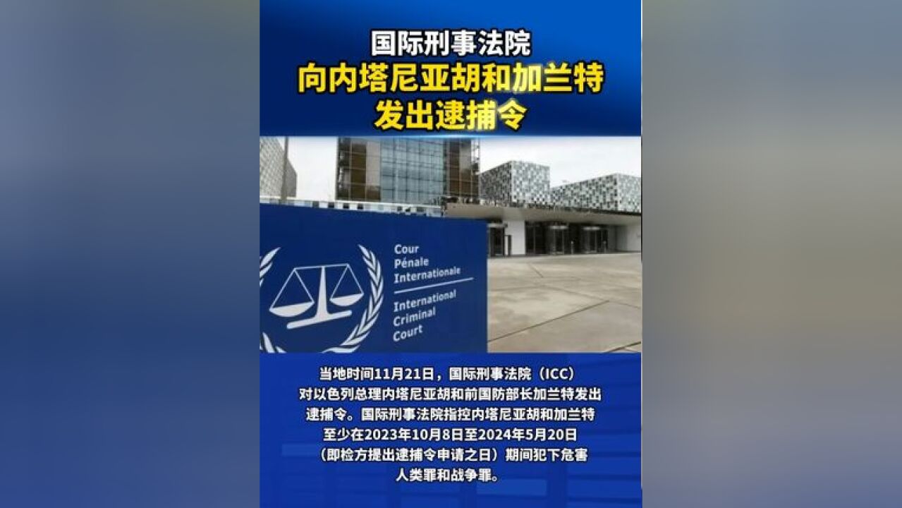 国际刑事法院向内塔尼亚胡和加兰特发出逮捕令