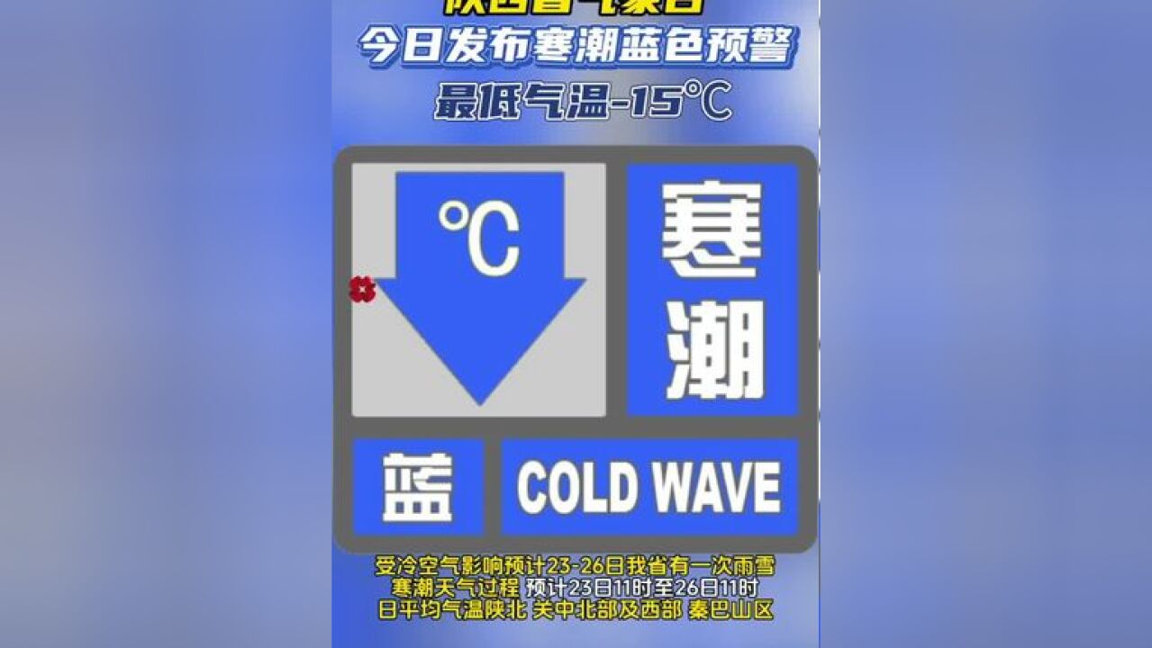 陕西今日发布寒潮蓝色预警 局地最低气温15℃