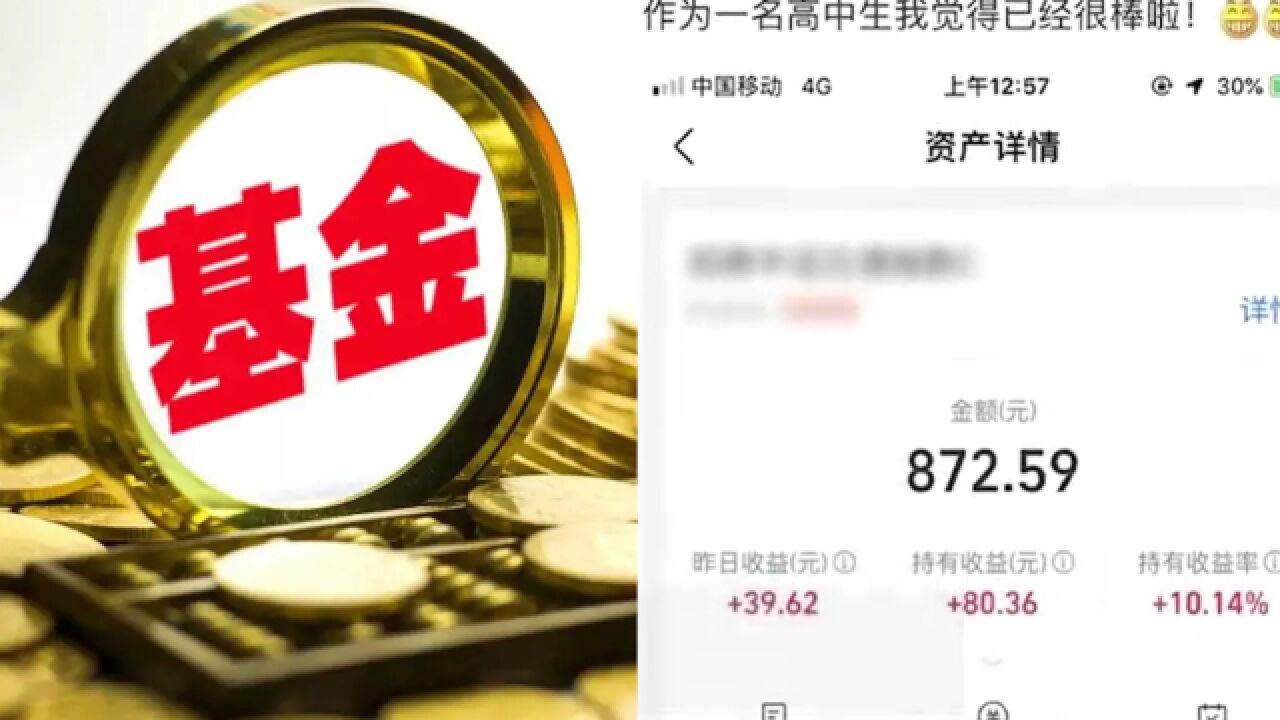 00后高中生买基金,晒10%收益引老基民“眼红”,劝其好好读书别骄傲