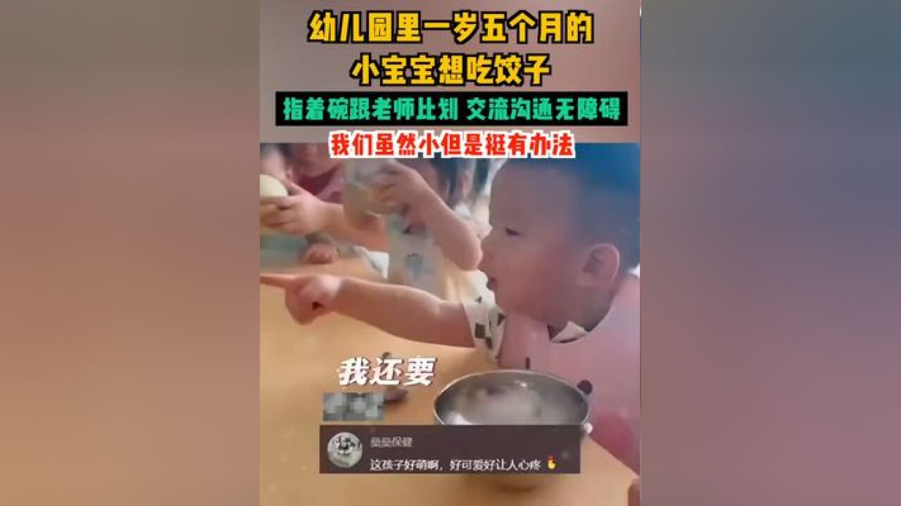 幼儿园里一岁五个月的小宝宝想吃饺子,和老师比划交流沟通无障碍!