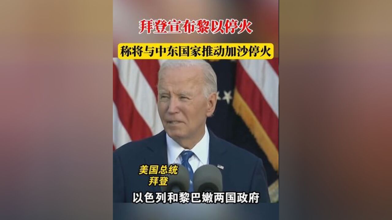 拜登宣布黎以停火,称未来几天将与中东国家推动加沙停火