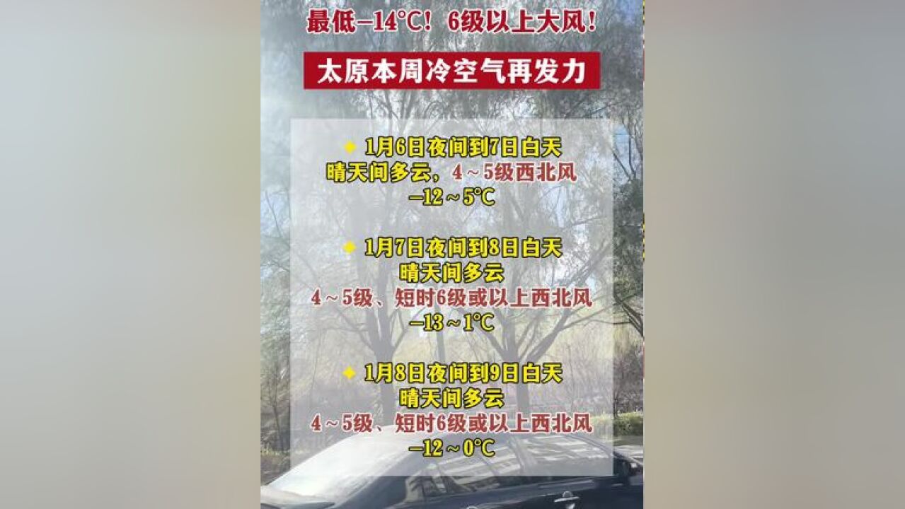 最低14℃!6级以上大风!太原本周冷空气再发力