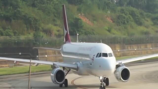 香港国泰航空的空客A320,早上准点起飞,飞四川!