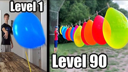 美国男孩花式爆气球丨一级到一百级难度超神