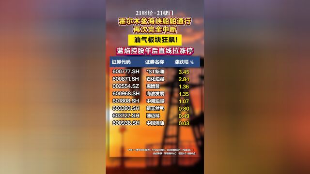 油气板块狂飙!蓝焰控股午后直线拉涨停_