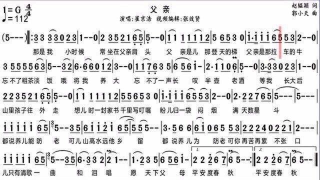 崔京浩演唱《父亲》的光标跟随动态有声简谱