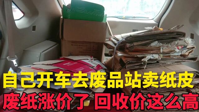 没见收废品的自己拉纸皮到废品站卖 ,原来纸皮涨价了回收价真高