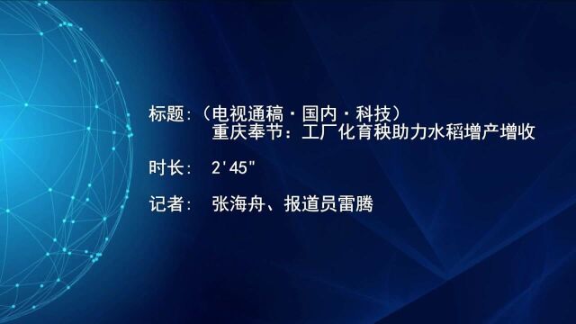 (电视通稿ⷥ›𝥆…ⷧ瑦Š€)重庆奉节:工厂化育秧助力水稻增产增收