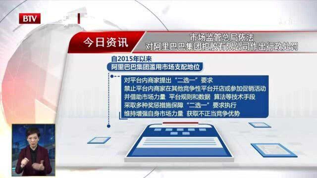 市场监管总局依法对阿里巴巴集团控股有限公司作出行政处罚