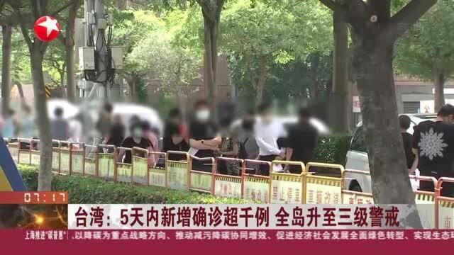 台湾:5天内新增确诊超千例 全岛升至三级警戒