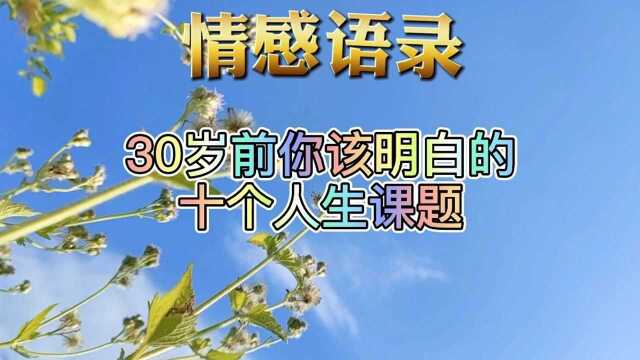 30岁前你应该明白的十个人生课题,人生感悟人生忠告,情感语录