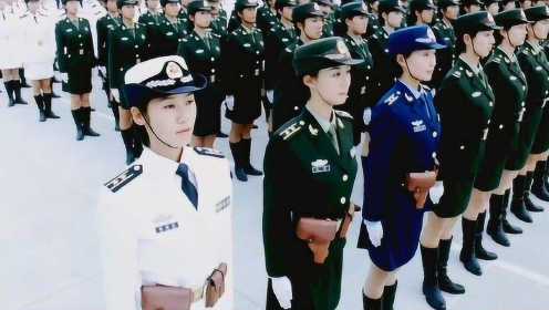 中外各国女兵方阵对比，越南女兵背天线出场，中国女兵英姿勃勃