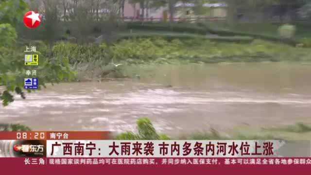 广西南宁:大雨来袭 市内多条内河水位上涨