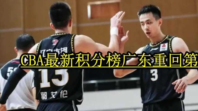 CBA最新积分榜广东重回第一、辽宁次席、宁波难求一胜排名垫底