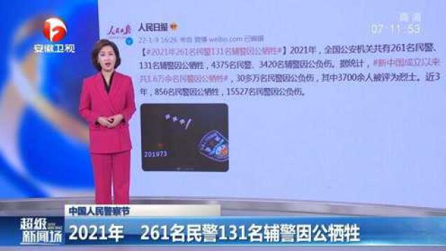 中国人民警察节:2021年,261名民警131名辅警因公牺牲