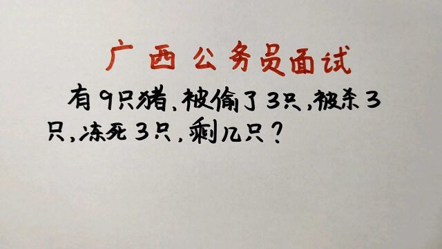 广西公务员面试:有9只猪,被偷了3只,被杀3只,冻死3只,剩几只