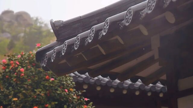 夏天雨季雨水滴落的屋檐,下雨的屋檐,