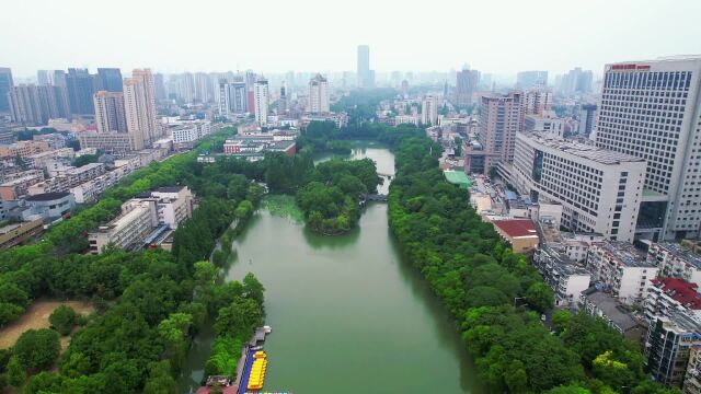 合肥:航拍初夏的包公园,鸟瞰包公祠、清风阁、浮庄等景点