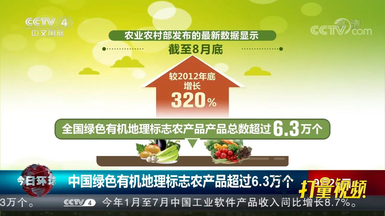 农业农村部:中国绿色有机地理标志农产品超过6.3万个