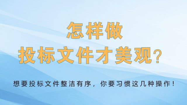 想要投标文件整洁有序,你要习惯这几种操作!