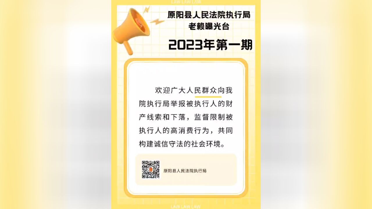 原阳县人民法院执行局老赖曝光台——2023年第一期