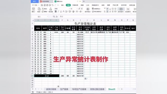 生产异常统计表制作#wps表格入门基础教程 #零基础教学 #0基础学电脑 #小白学习excel #文职