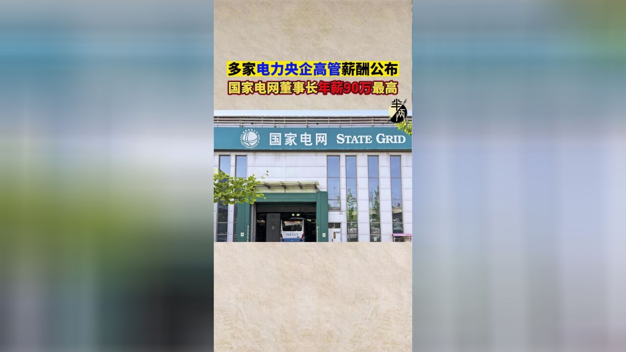 多家电力央企高管薪酬公布 国家电网董事长年薪90万最高