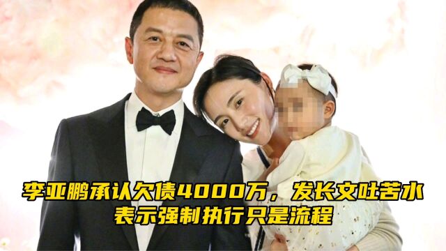 李亚鹏承认欠债4000万,发长文吐苦水,表示强制执行只是流程