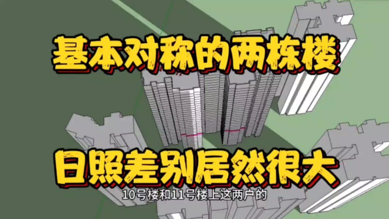 两栋楼位置“基本对称”,但同楼层日照差别很大!很多人选错了