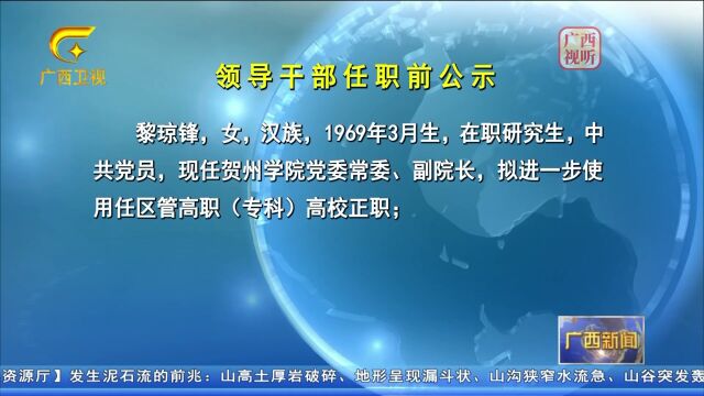 领导干部任职前公示:陈远程、陈慕杰、黎琼锋、丁东弟、李振品、徐迪克