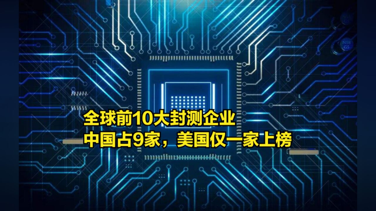 全球前10大封测企业,中国就占了9家,美国仅一家上榜