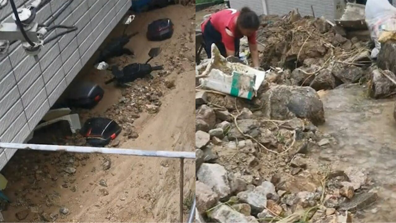 福建永泰洪水退去:村里遍布淤泥石块,居民家涌入大量泥石流