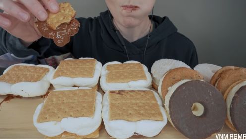 ASMR甜S’mores饼干三明治巧克力片、肉桂脆饼、奥利奥、里斯花生酱