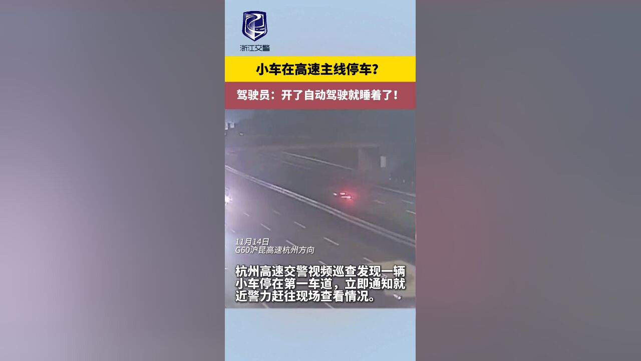 小车在高速主线停车? 驾驶员:开了自动驾驶就睡着了