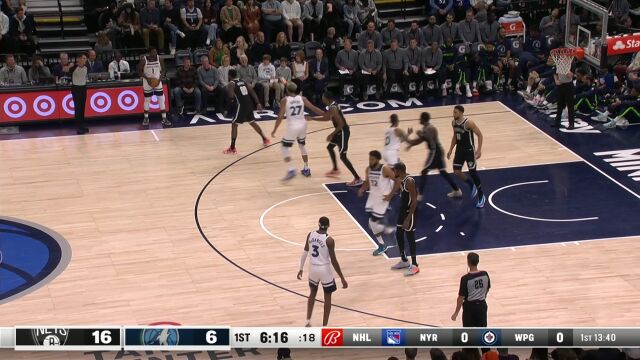 NBA季前赛：篮网vs森林狼第1节英文原声回放