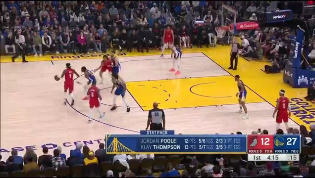 NBA常规赛：开拓者vs勇士第1节中文解说回放