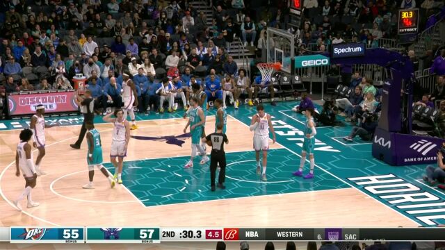 NBA常规赛：雷霆vs黄蜂第2节中文解说回放