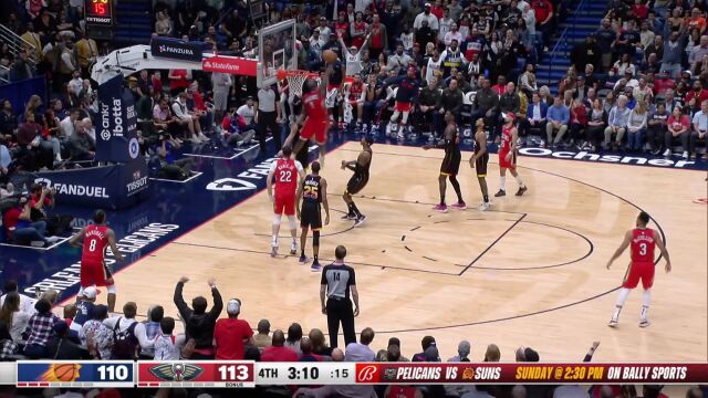 太阳117-128鹈鹕 保罗24+8锡安35+7率队力克太阳稳居西部第一