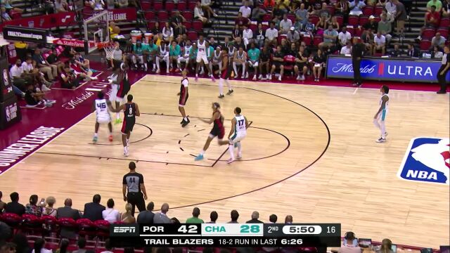 NBA夏季联赛：开拓者vs黄蜂 第2节英文解说回放