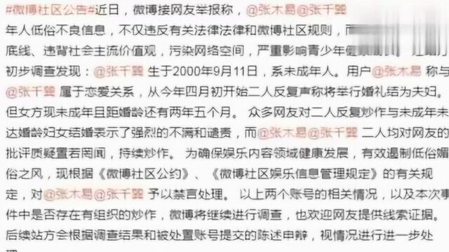 张木易、张千巽微博被禁言?因:发布涉未成年人低俗不良信息!